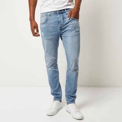 Light blue wash ripped Chester tapered jeans